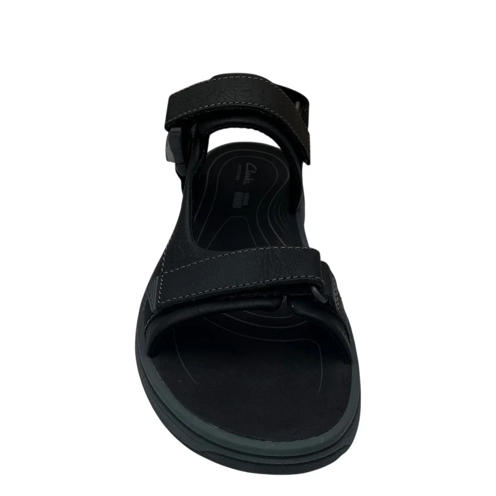 Clarks Mens Saltway‎ Trail Leather Sandal Size 11 Solid Black Adjustable Sporty